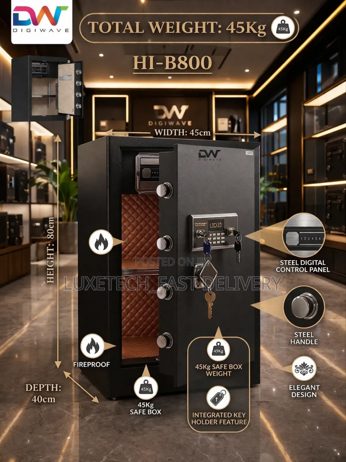 Dw Digiwave Hi-b800 Digital Security Safe Box 45kg