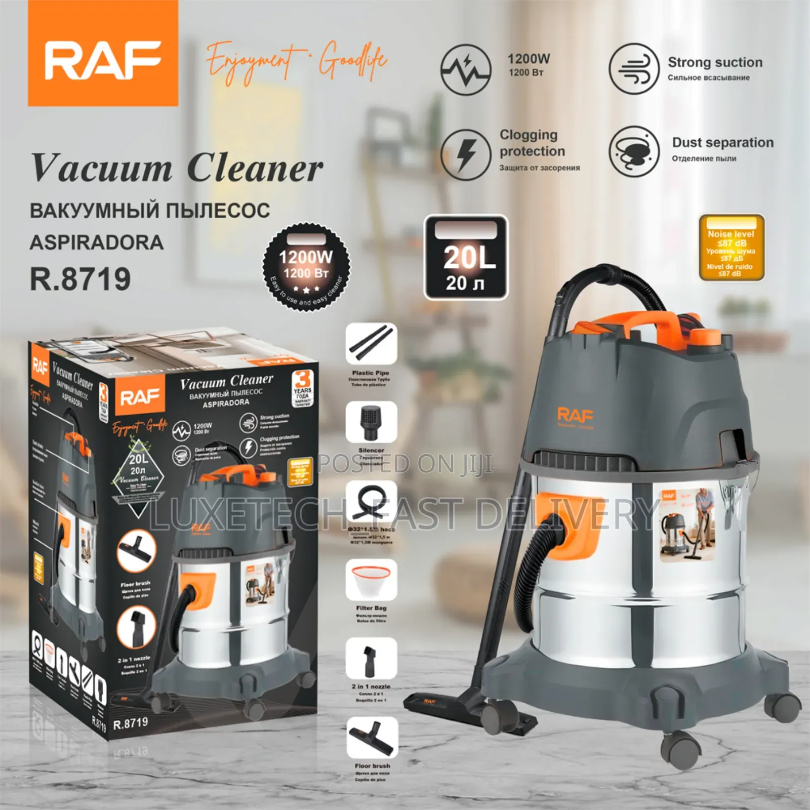 Raf R.8719 Vacuum Cleaner 20-Litres for Wet and Dry Cleaning