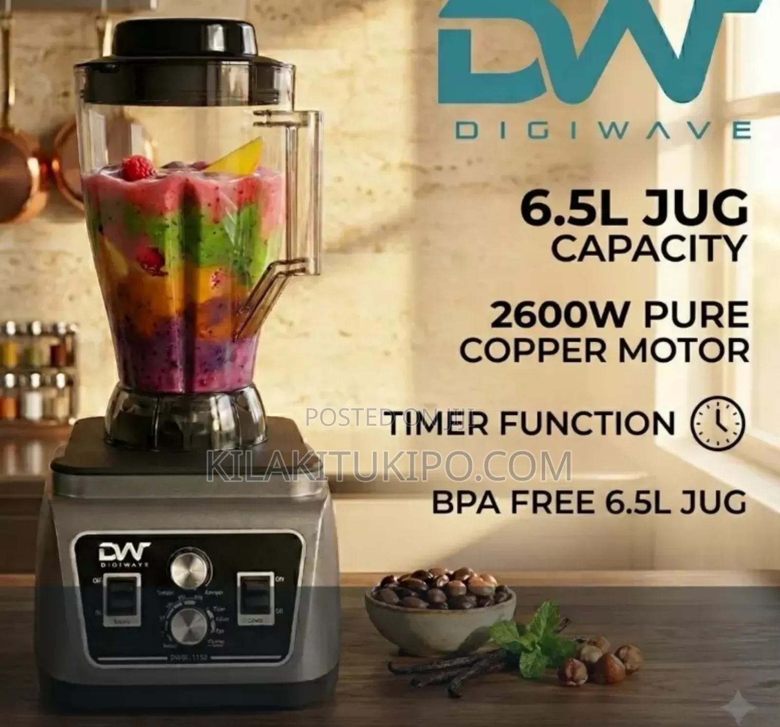 6.5l Jug Capacity,2600w Heavy Duty Blender Digiwave
