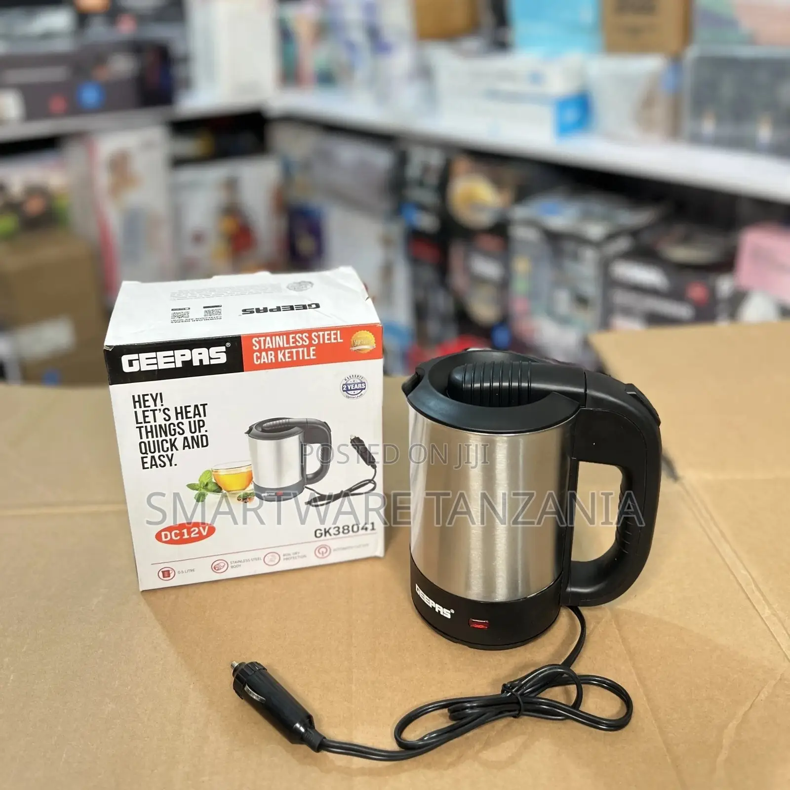 Geepas Gk38041 12v Car Kettle Stainless Steel 0.5l Auto Cutoff