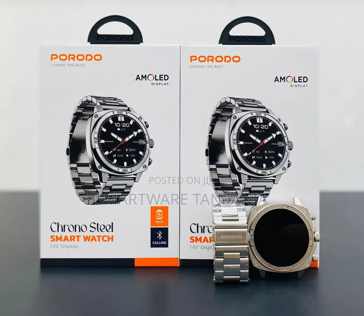 Porodo Chrono Steel Smartwatch Stainless Band Amoled Bt 5 Days
