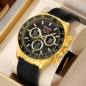 Skmei Dual Watch Genuine Leather Belt Black and Gold