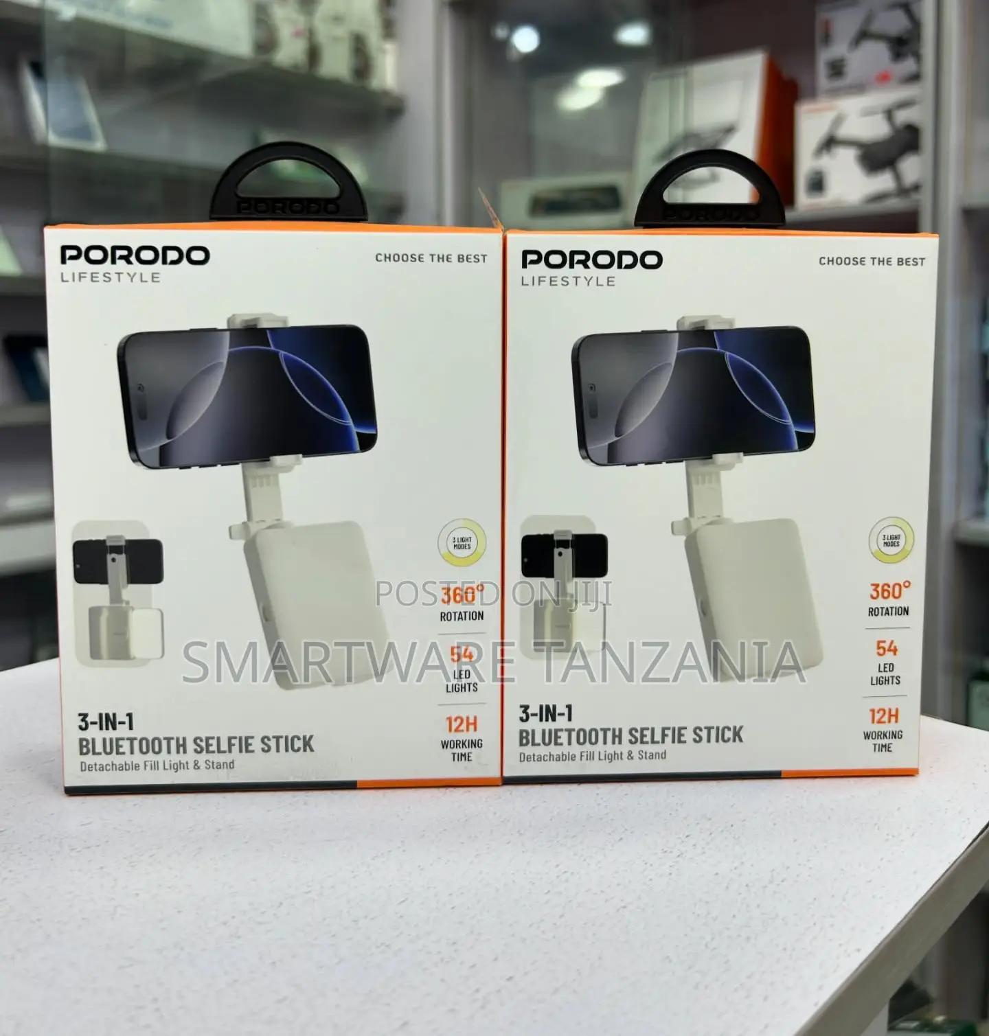 Porodo 3-in-1 Bluetooth Selfie Stick 54 Led Fill Light 360 Rotation