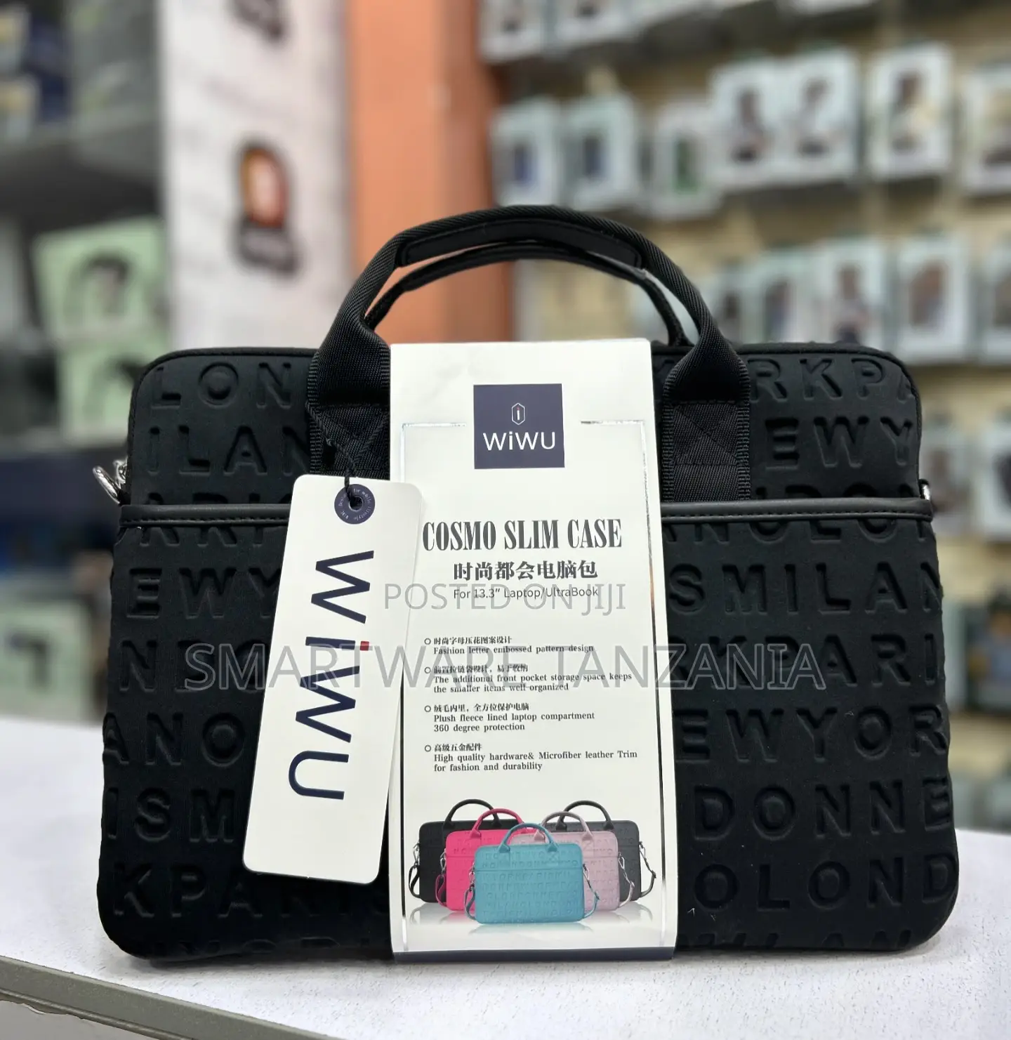 Wiwu Cosmo Slim Case 13.3 Inch Black Embossed Fleece Lined Laptop Bag