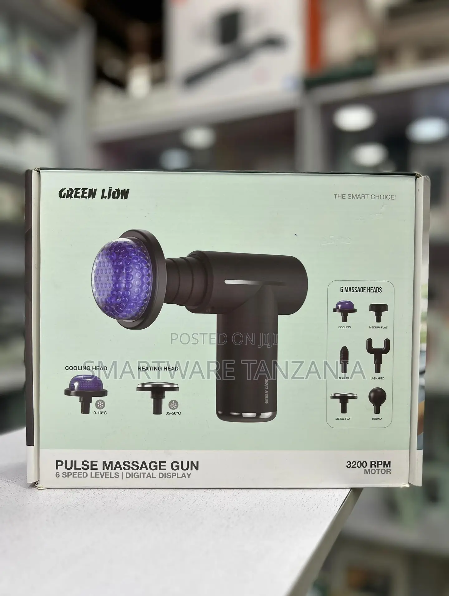 Green Lion Pulse Massage Gun 3200 RPM 6 Speed Levels 6 Massage Heads