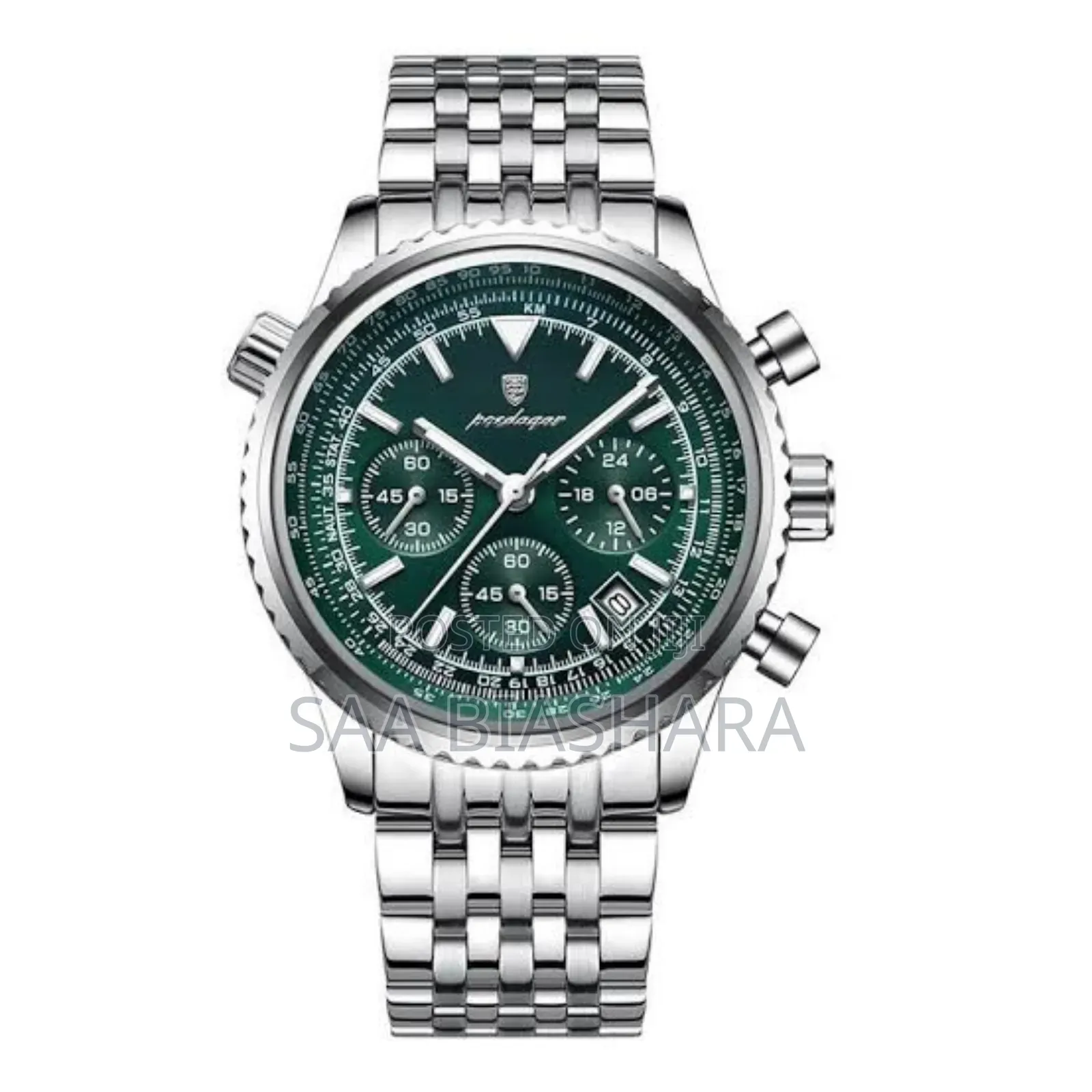 Poedagar 960 Luxury Military Watch for Men Silver and Green