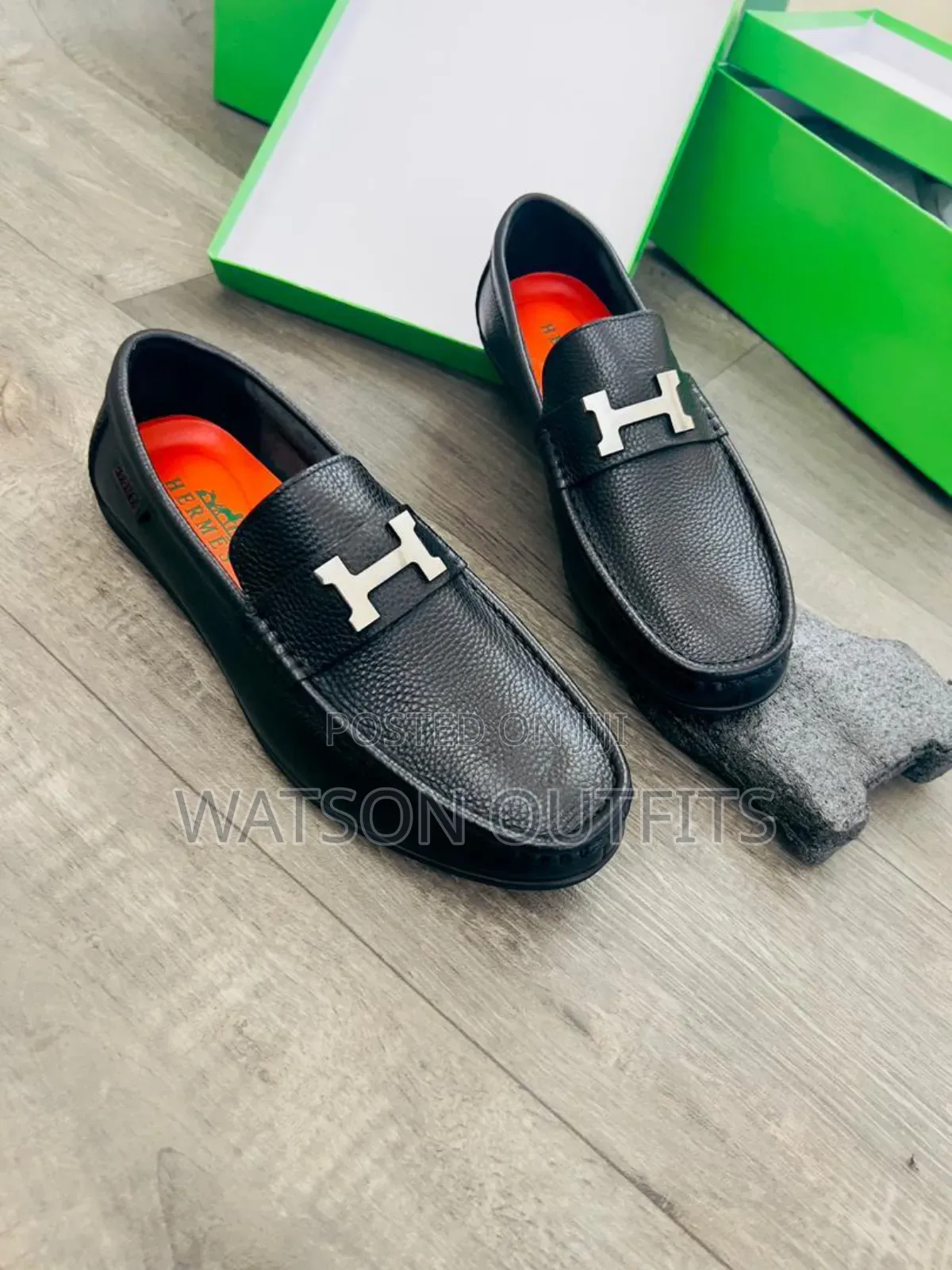 Men's Leather Shoes One Colour Hermes and Gucci Brands Double Brands
