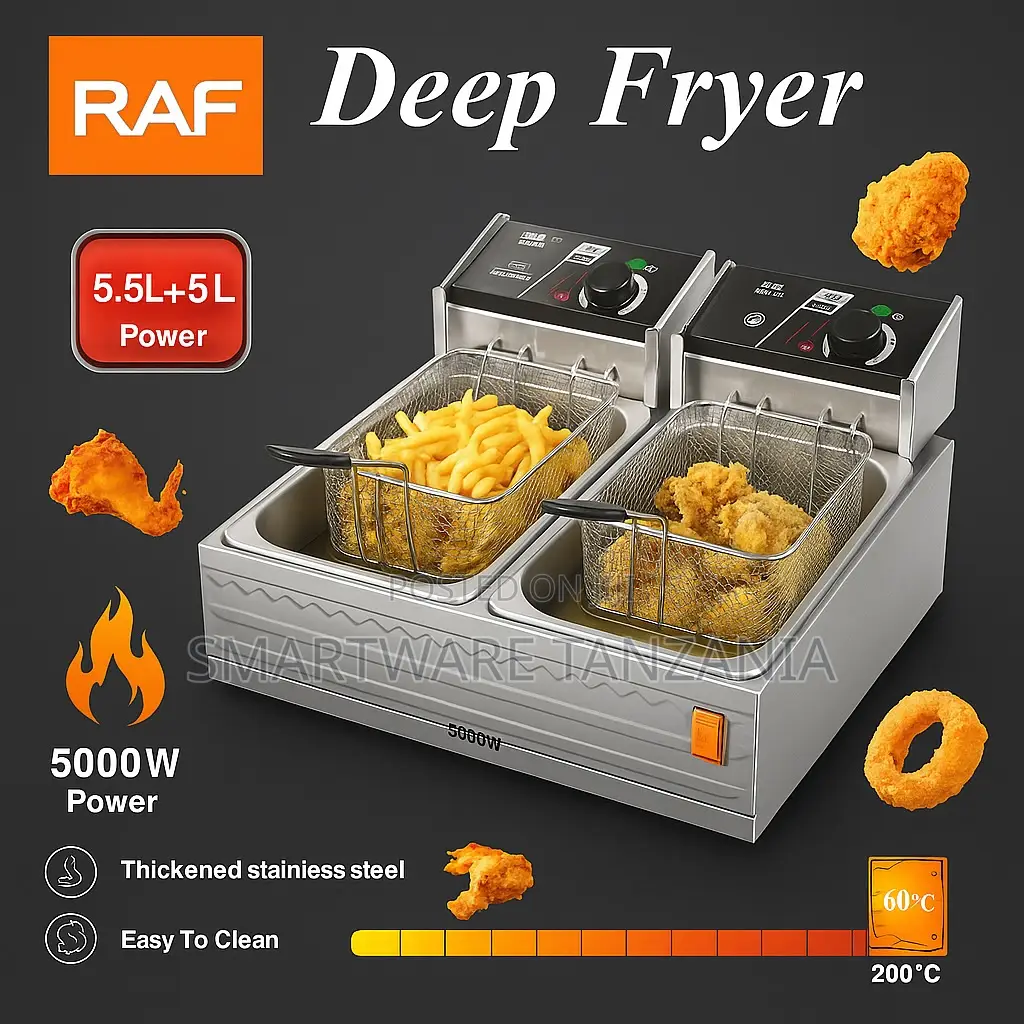 Raf Dual Tank Electric Deep Fryer 5000w 5.5l And 5l Tanks