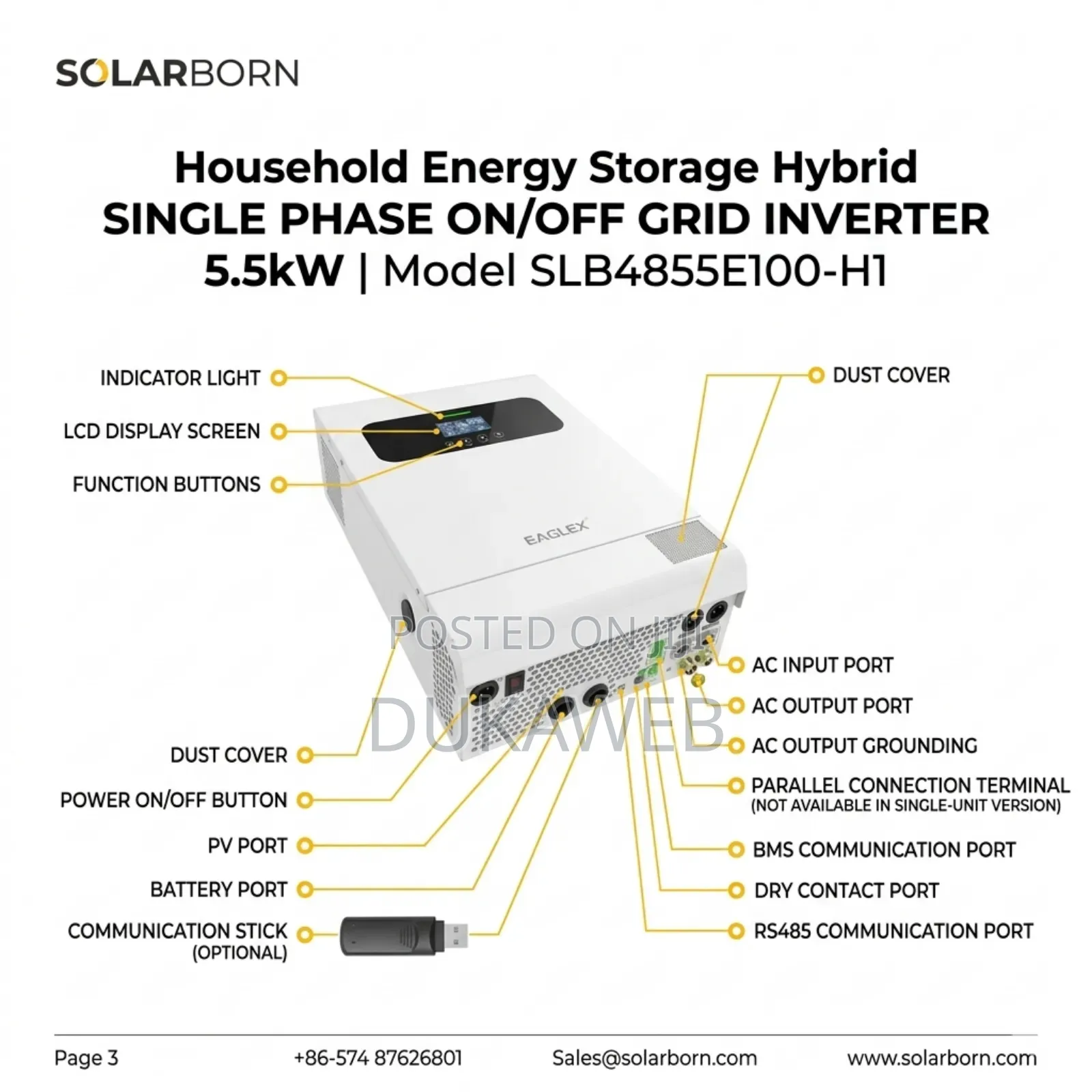 Solarborn Slb4855e100-H1 – 5.5kw Single Phase Hybrid Inverter