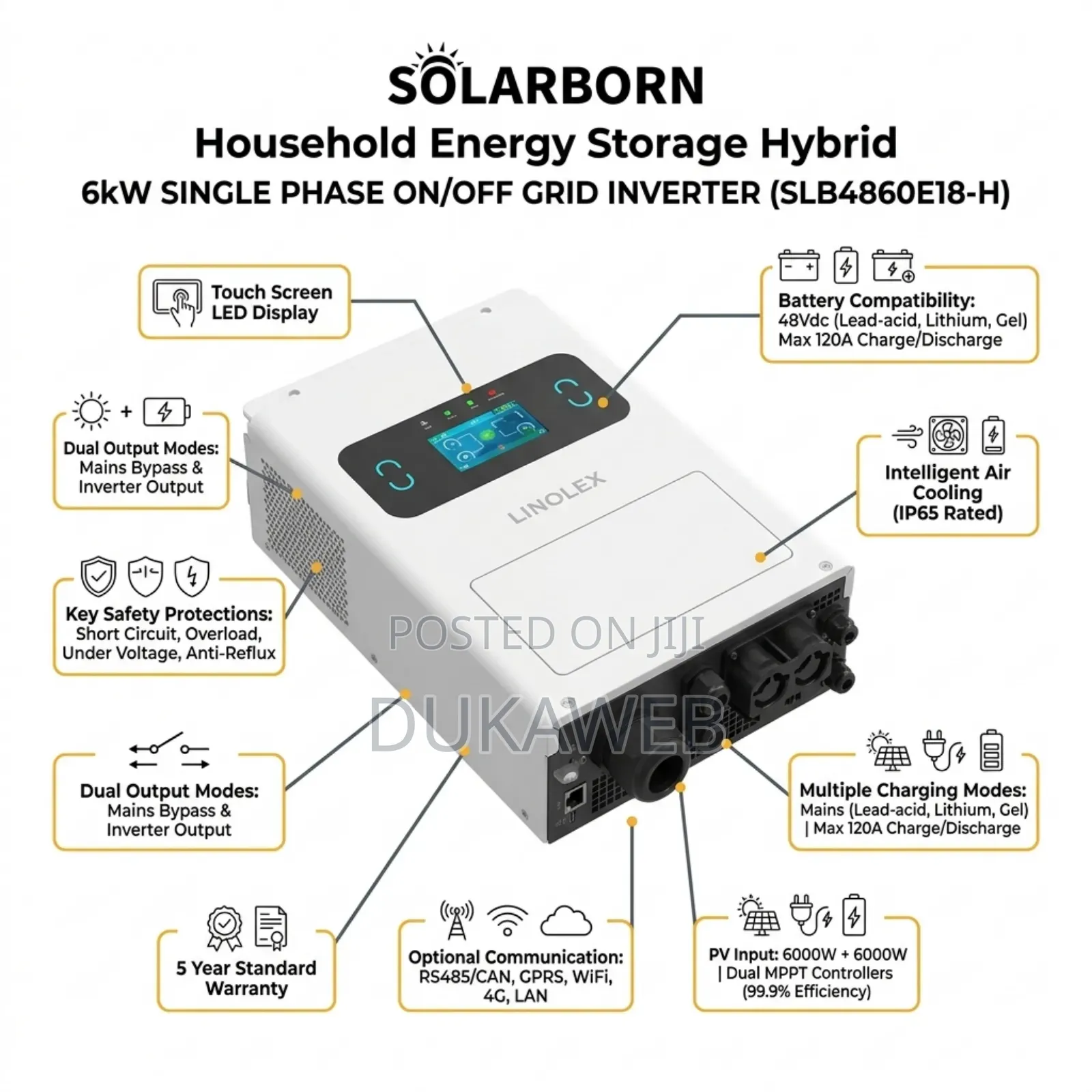 Solarborn Slb4860e18-H – 6kw Touch Screen Hybrid Inverter