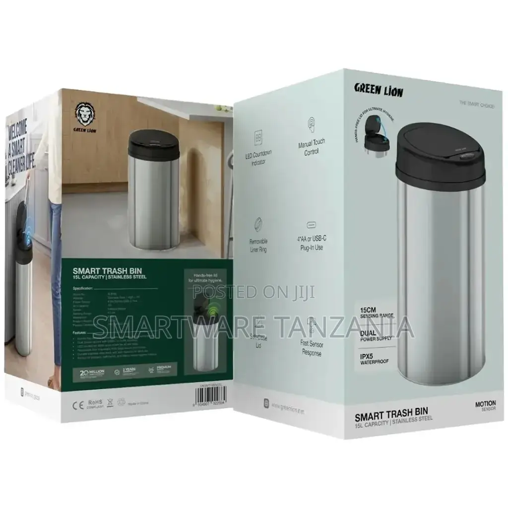 Green Lion Smart Trash Bin With 15l Capacity Stainless Steel