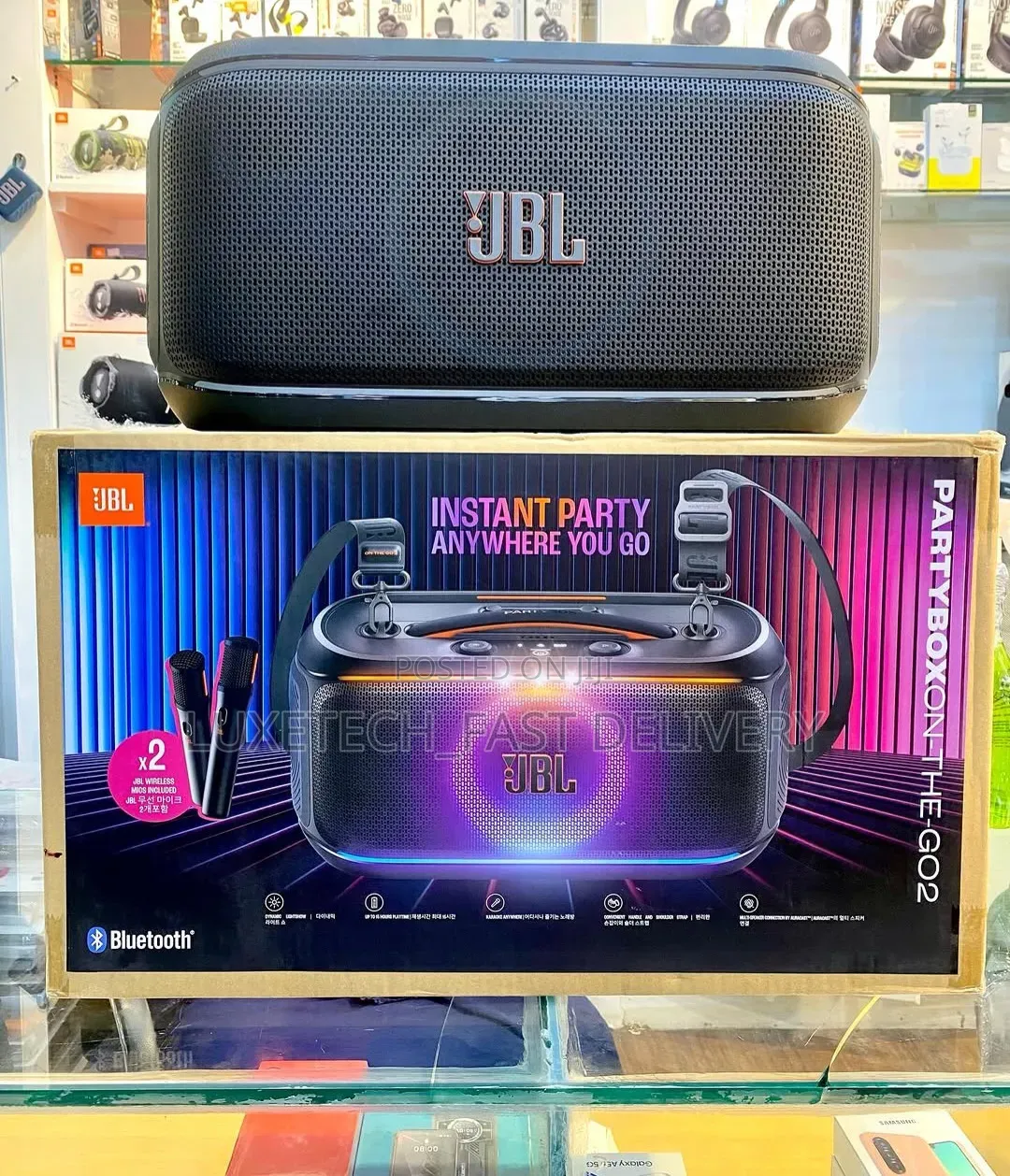 JBL Partybox on-the-Go 2 Speaker With 2 Wireless Microphones