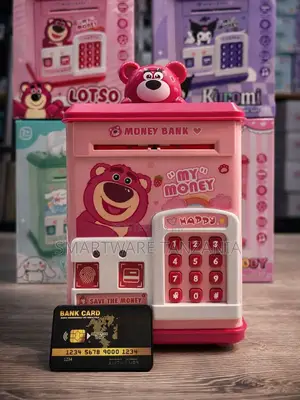 Lotso Bear Kids Piggy Bank Atm Safe With Password Lock Pink