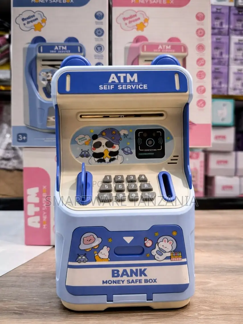 Kids Atm Money Safe Box Blue Panda With Face Recognition Lock