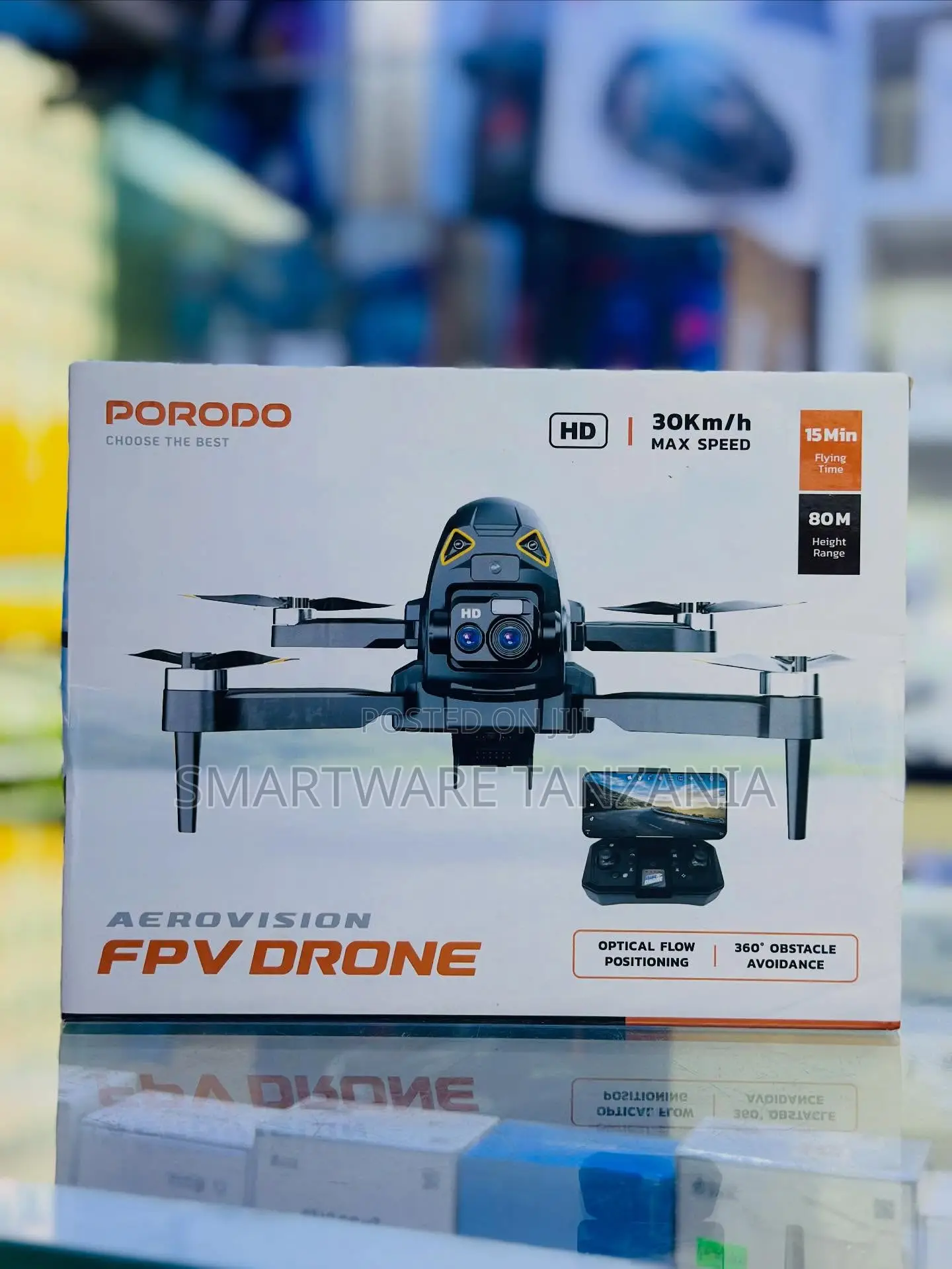 Porodo Aerovision Fpv Drone Hd 30km/H 80m Obstacle Avoidance