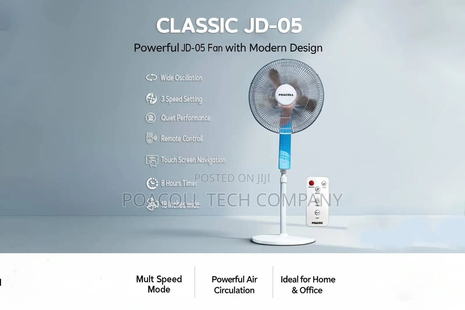 18" Inches, Remote Controlled and Metal Blade Fan / Classic Jd-05