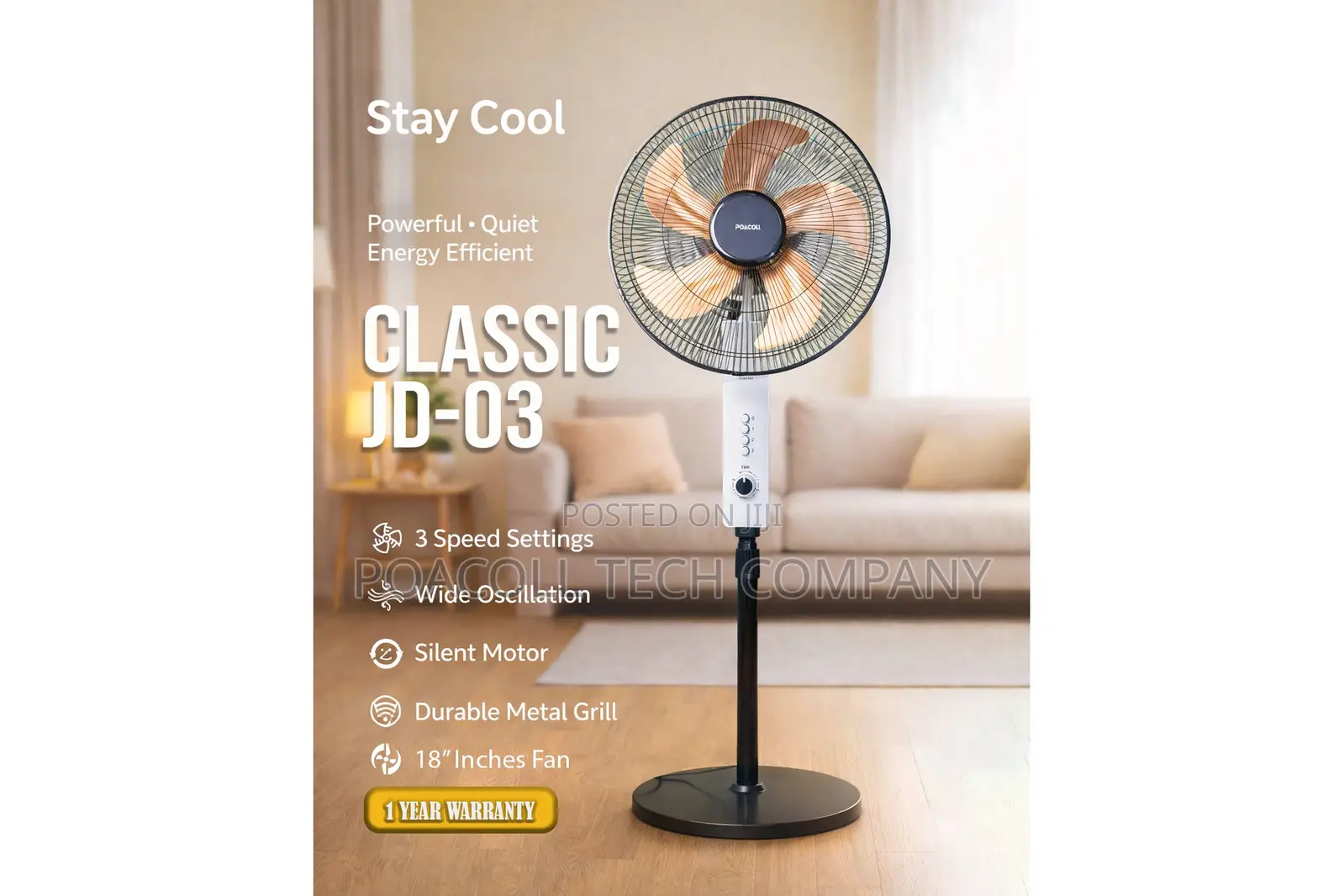 Stand Fan, 16" Inches Metal Blade / Classic Jd-03