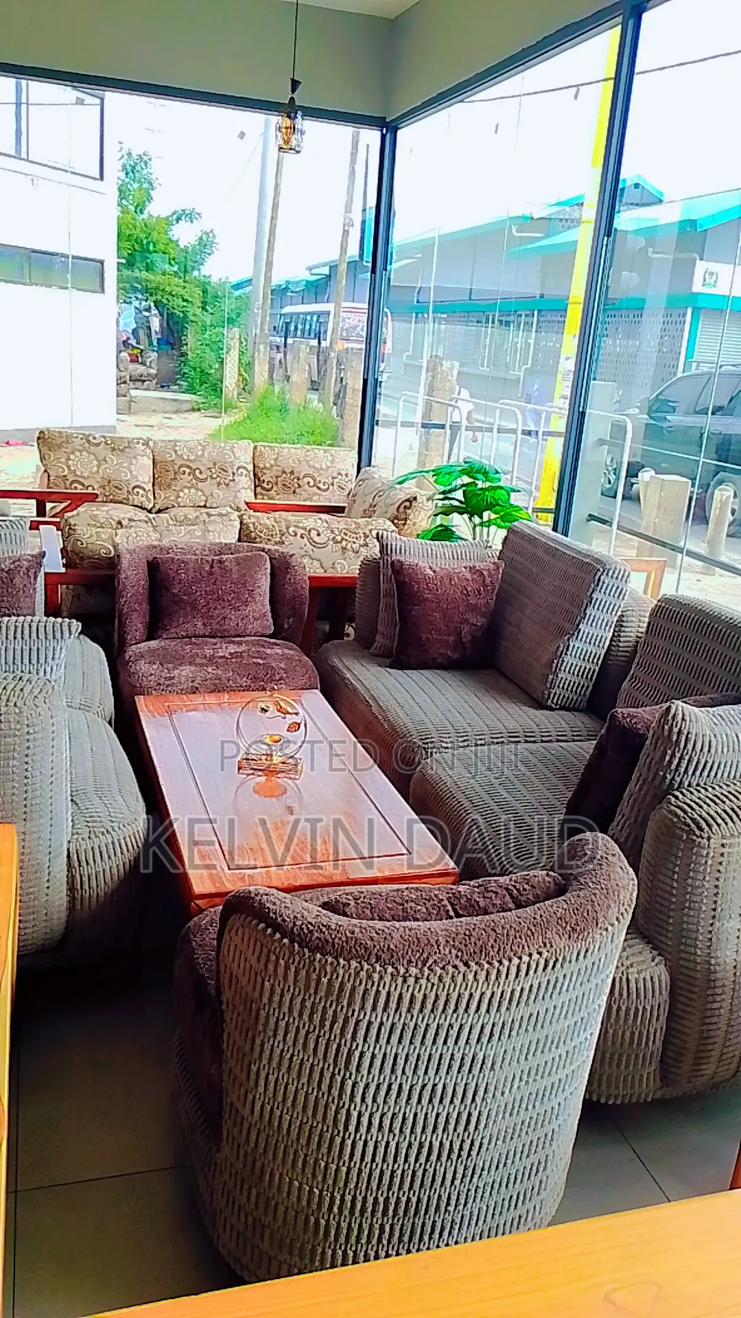 A Sofa With Corduroy Like Texture and a Coffee Table(Full Mninga)