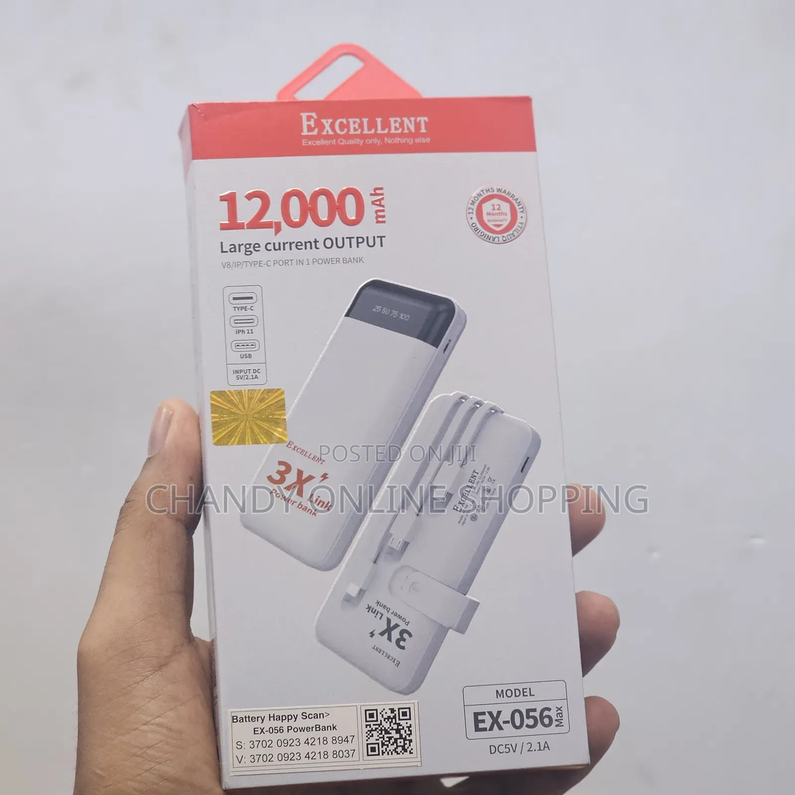 Excellent 12,000mah Power Bank.
