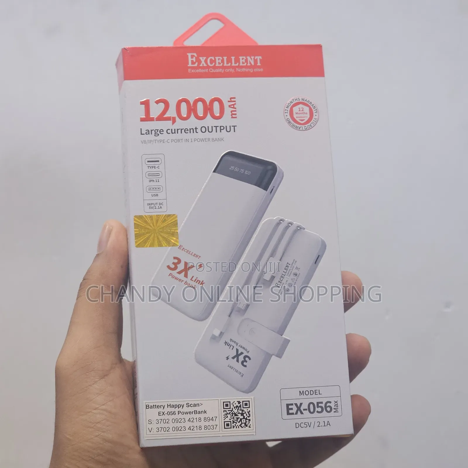 Excellent 12,000mah Power Bank.
