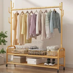 Gold Metal Garment Rack With Shoe Shelves /