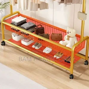 Gold Metal Garment Rack With Shoe Shelves /