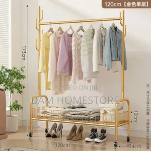 Gold Metal Garment Rack With Shoe Shelves /