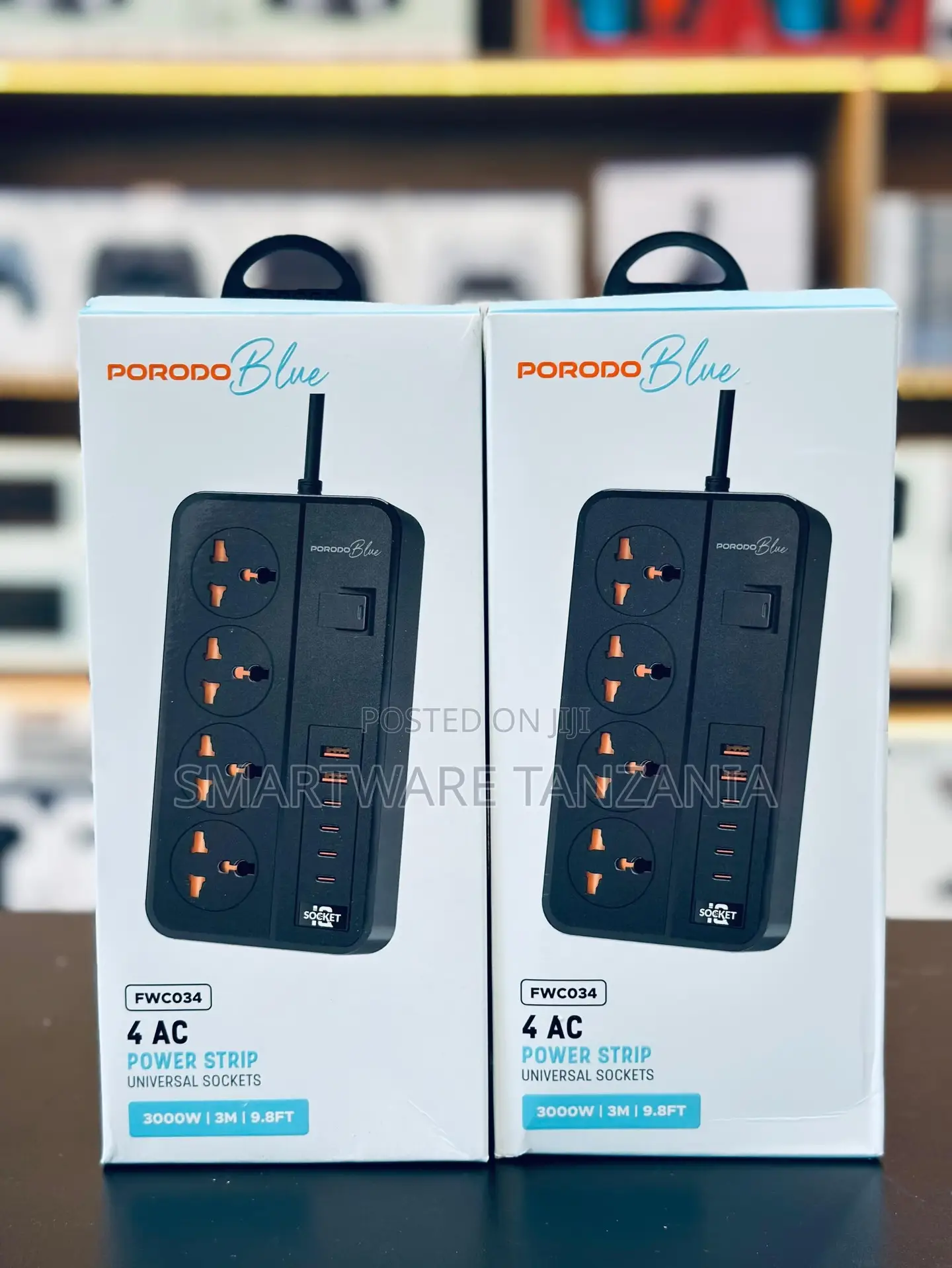 Porodo Blue Fwc034 4 Ac Power Strip 3000w Universal 3m Cable