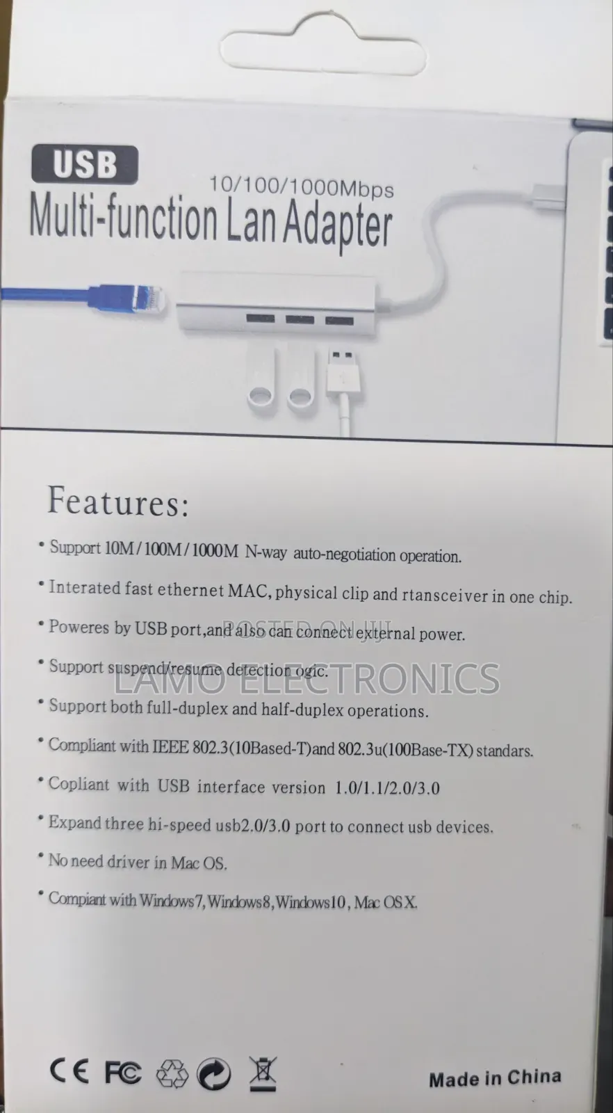 Usb Hub With 3 Ports of Usb and I Port of Lan