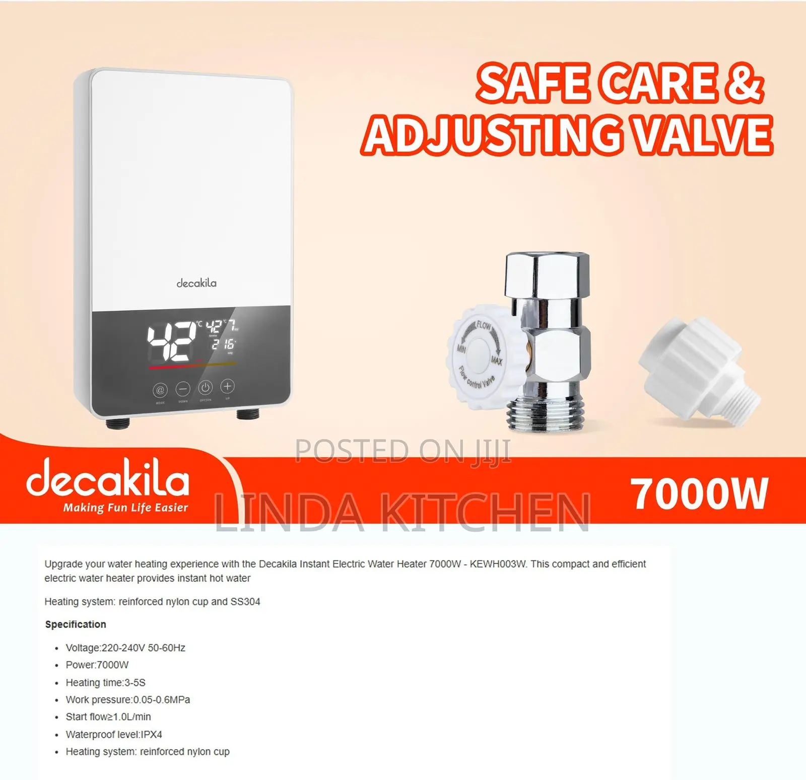 Decakila Instant Electric Water Heater 700w, 3 - 5sec