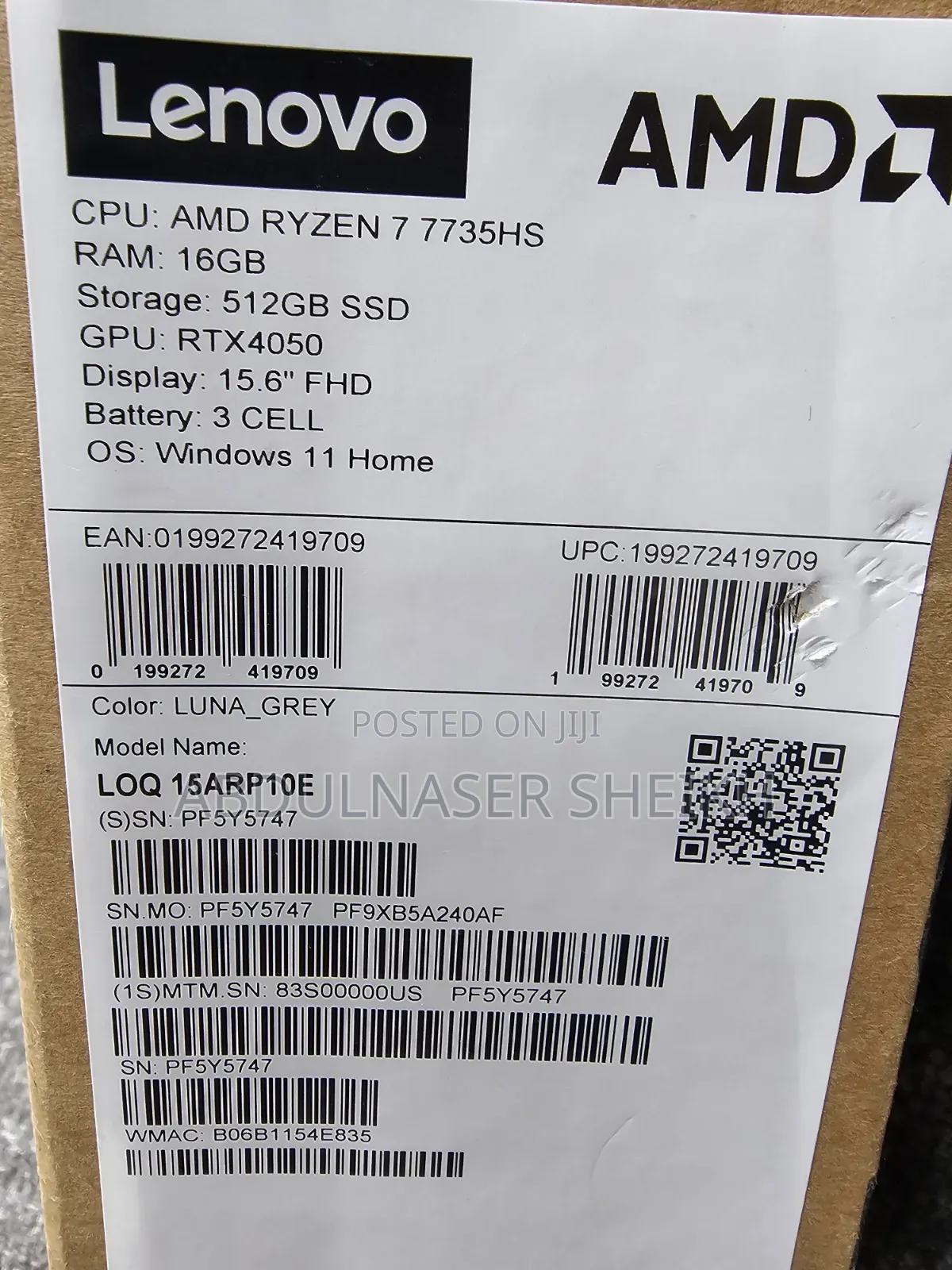 New Laptop Lenovo LOQ 15IRH8 16GB AMD Ryzen 7 SSD 512GB