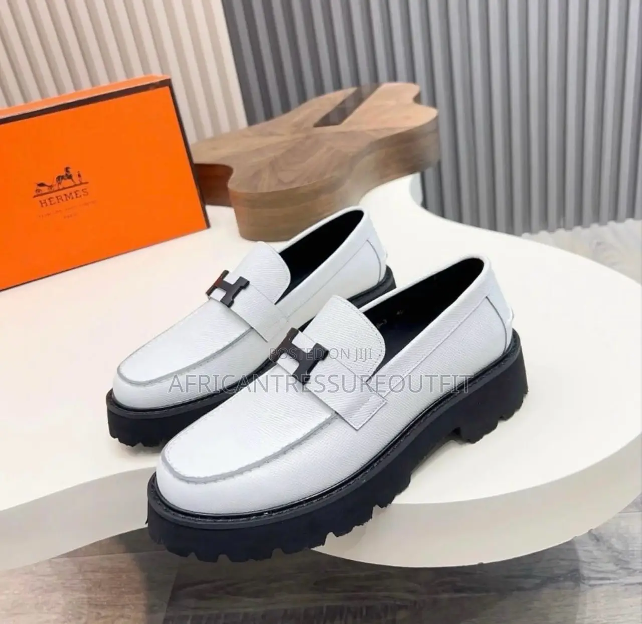 White Hermés Faubourg Loafers Mens Collection Available