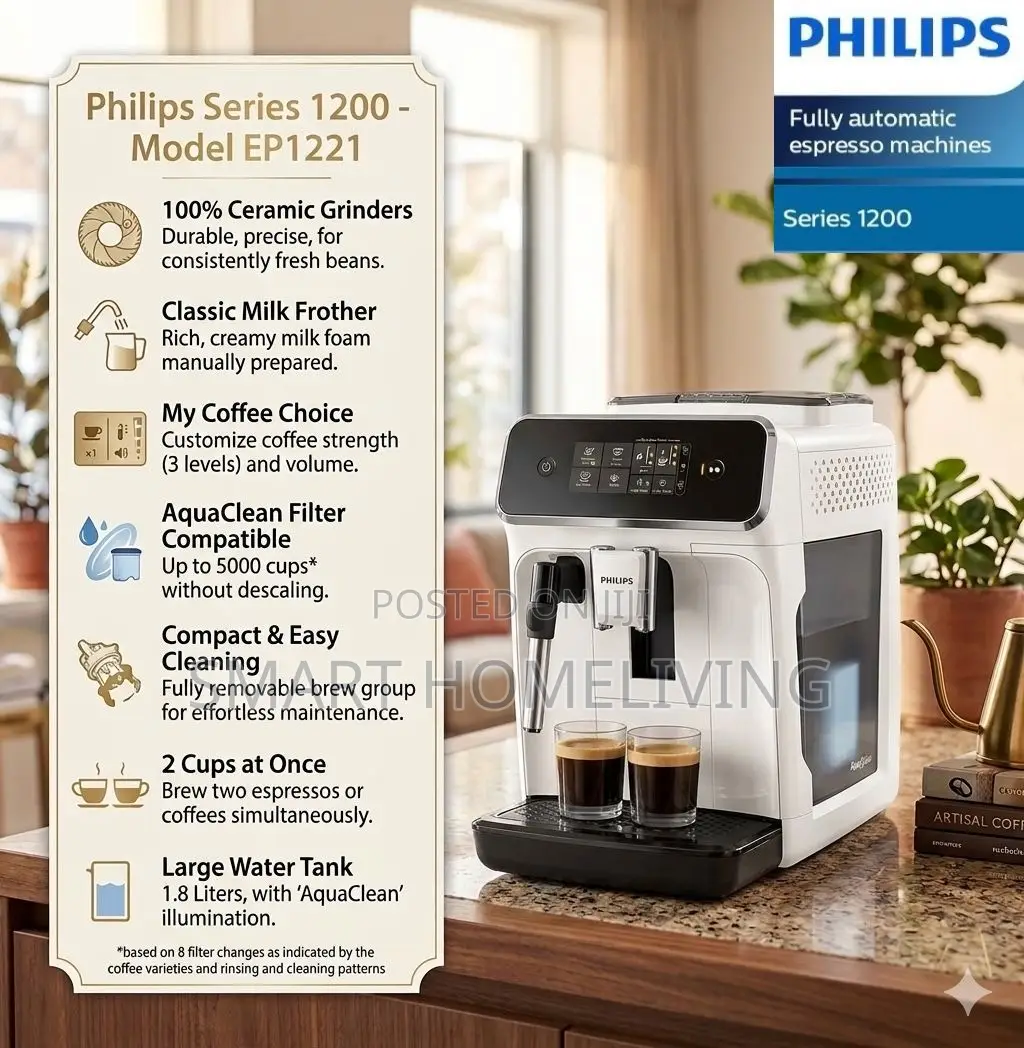 Philips Series 1200 Fully Automatic Espresso Machine (Model Ep1221)