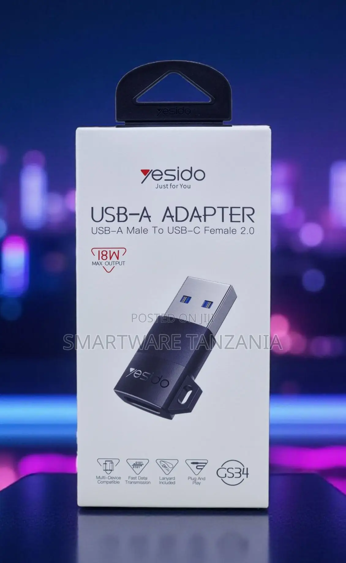 Yesido Gs34 Usb-a to Usb-C Female Adapter 18w With Lanyard