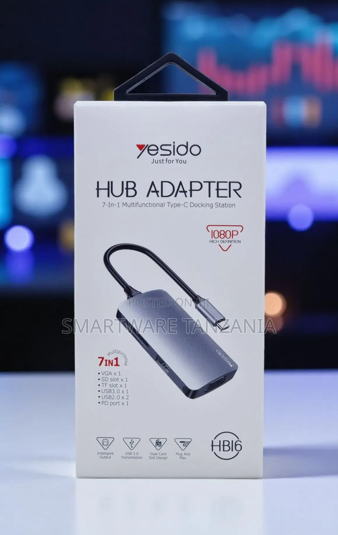 Yesido Hb16 7 in 1 Usb-C Hub Vga Sd Tf Usb3.0 Pd 1080p