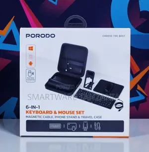 Porodo 6-in-1 Keyboard Mouse Set Travel Case Phone Stand