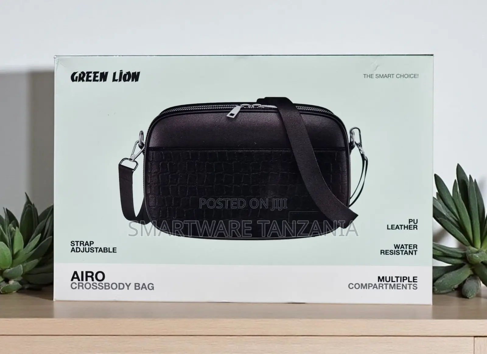 Green Lion Airo Crossbody Bag - Black Pu Leather Adjustable