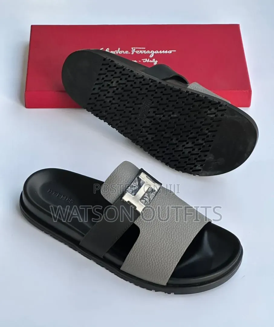 Hermes Branded Men's Leather Sandal Shoes Materials Classic