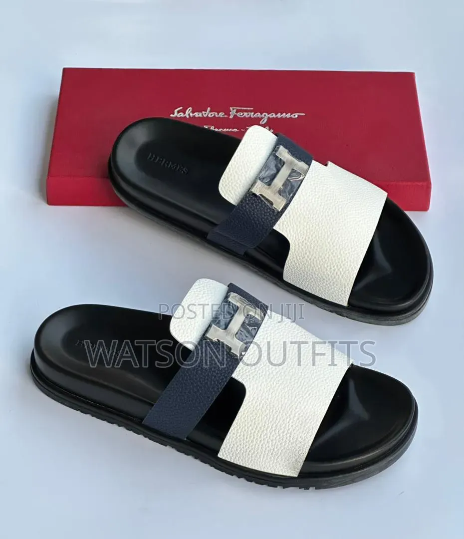 Hermes Branded Men's Leather Sandal Shoes Materials Classic