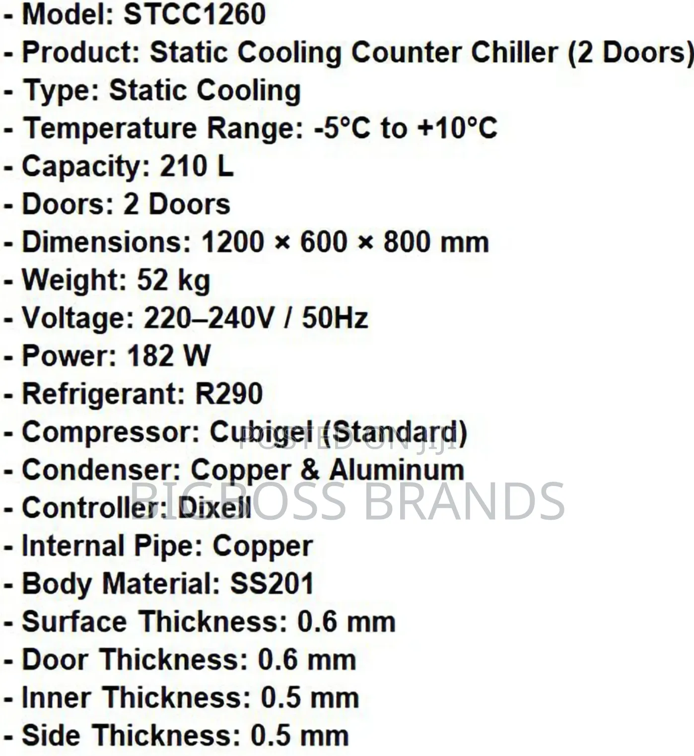 Counter 210 Liters Fridge 2 Stainless Steel Doors