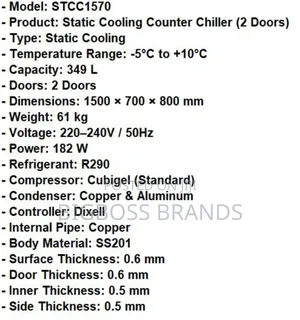 Counter Fridge Stainless Steel 2 Doors 349 Liters