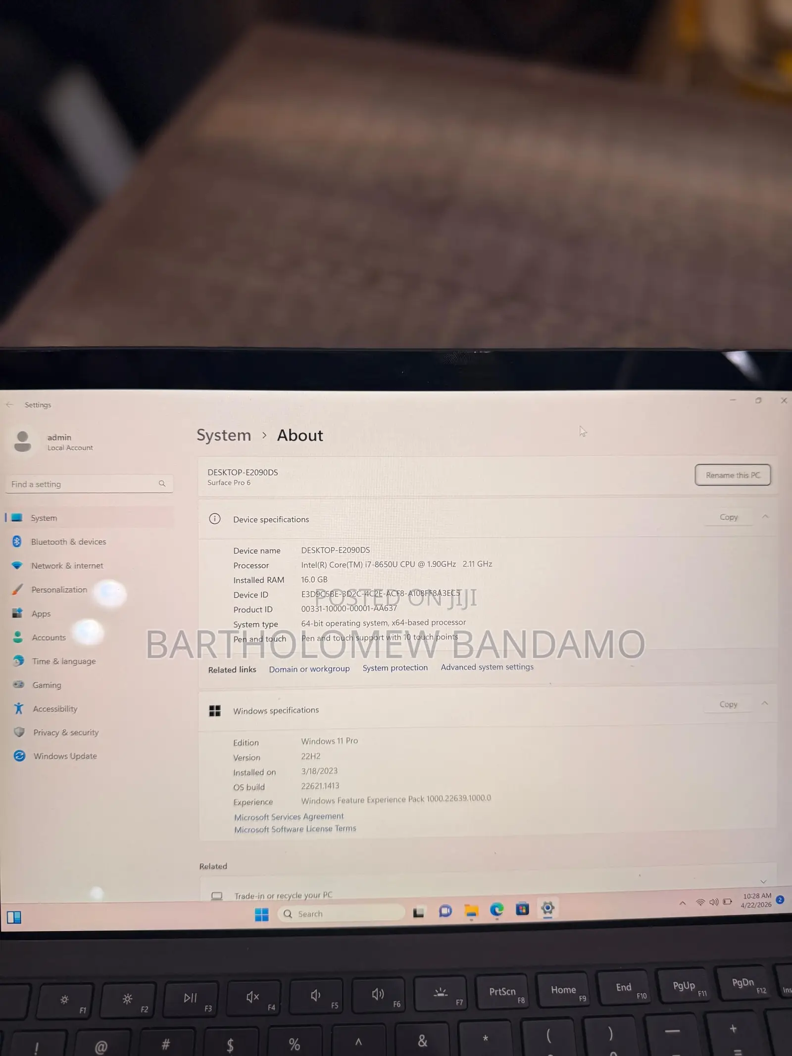 Laptop Microsoft Surface Pro 6 16GB Intel Core i7 SSD 256GB