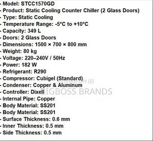 Counter Fridge - 2 Glass Doors 349 Liters [Stcc1570gd]