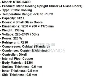Upright Fridge 4 Glass Doors 942 Liters [Stuc-04gd]