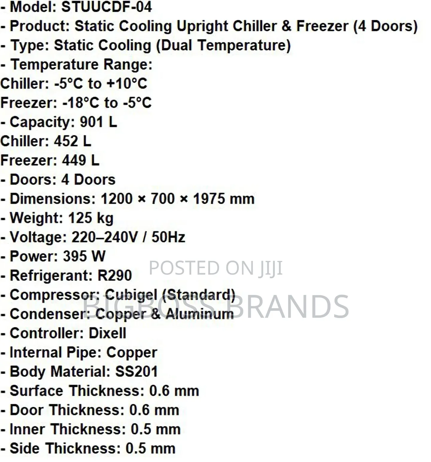 Upright 901 Liters Fridge Freezer - Stainless Steel Doors