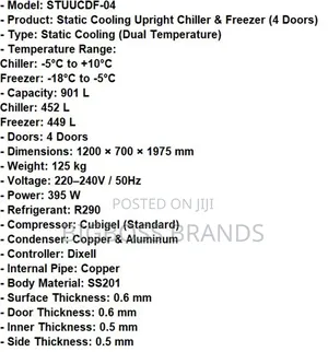 Upright 901 Liters Fridge Freezer - Stainless Steel Doors