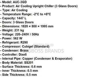Upright Fridge 1447 Liters 3 Glass Doors