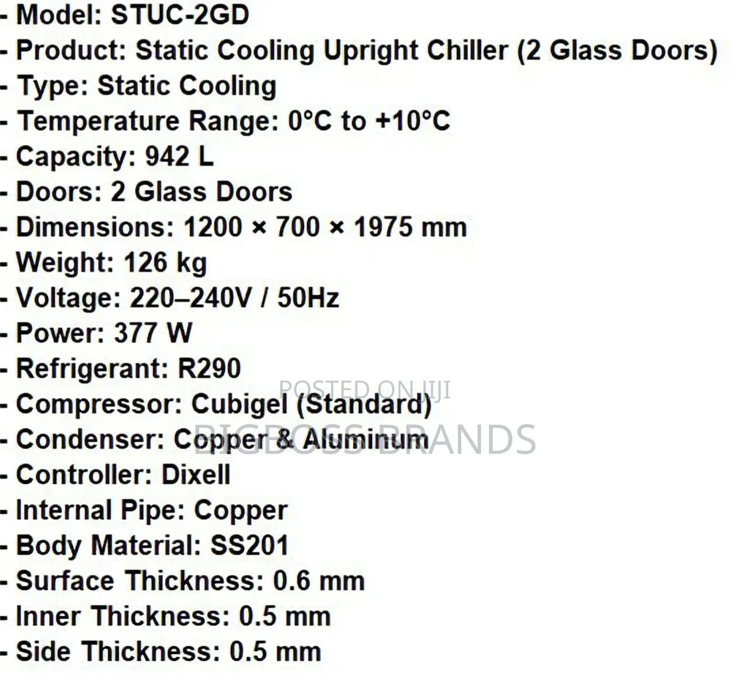 942 Liters Upright Fridge - 2 Glass Doors