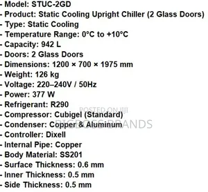 942 Liters Upright Fridge - 2 Glass Doors
