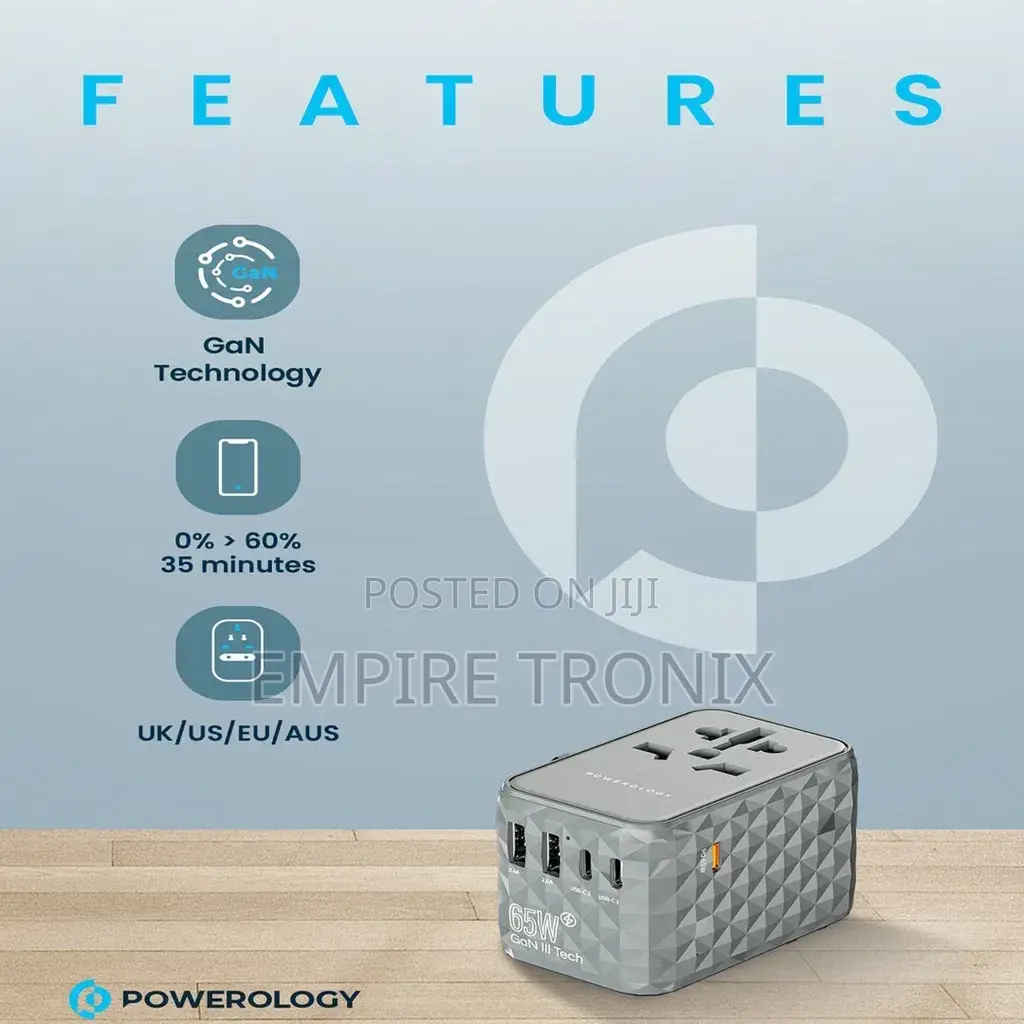 Powerology Universal Multi-Port Travel Adapter Pd 65w